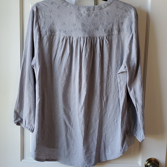 NWT LUCKY BRAND GRAY COTTON EMBROIDERED PEASANT SHIRT LARGE - Picture 7 of 12